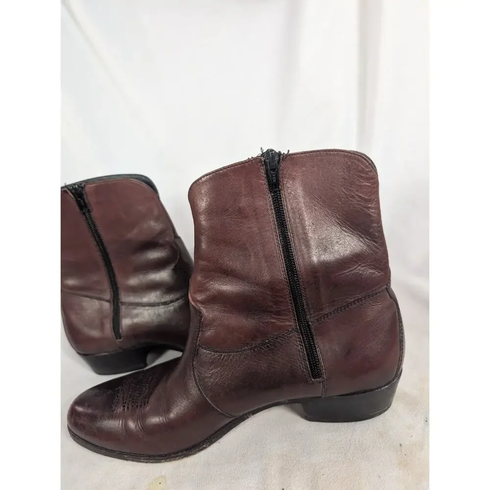 Florsheim Brown Leather Ankle Boots Zip Zipper Round Toe Flexible Insole 10.5 D